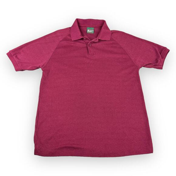 Vintage Polo Shirt Adult SMALL Burgundy 80s Raglan Benton Row Solid - Picture 1 of 5